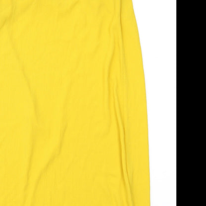 Brand and care label for Atmosphere women’s yellow a-line, size M