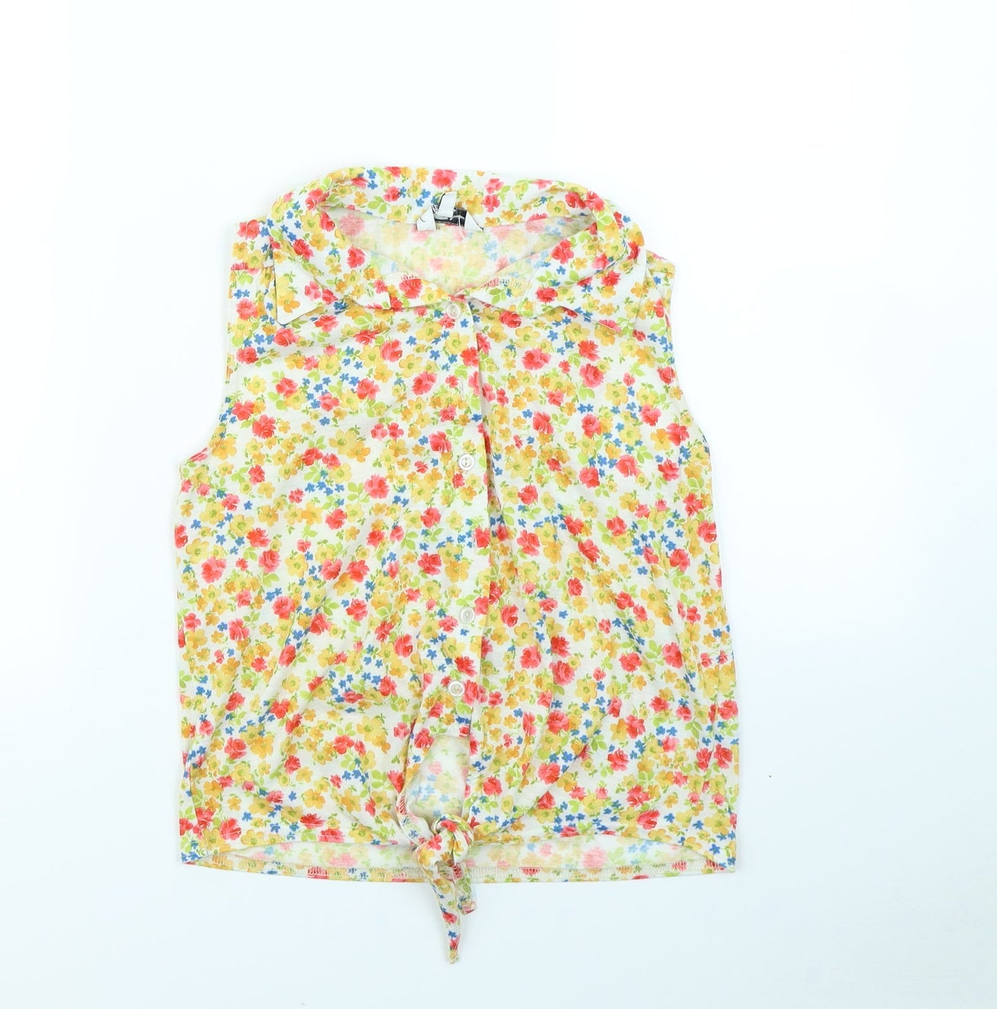 New Look Womens Yellow Floral  Basic Button-Up Size 8