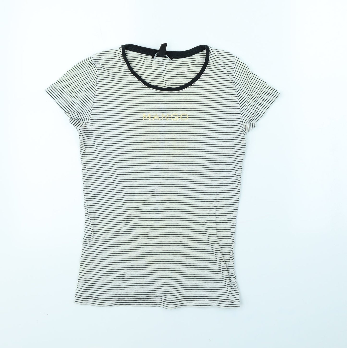 Mango Womens White Striped  Basic T-Shirt Size M