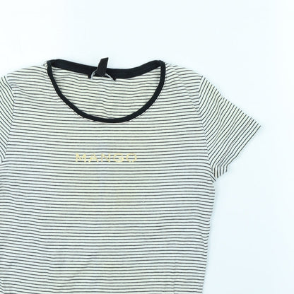Mango Womens White Striped  Basic T-Shirt Size M