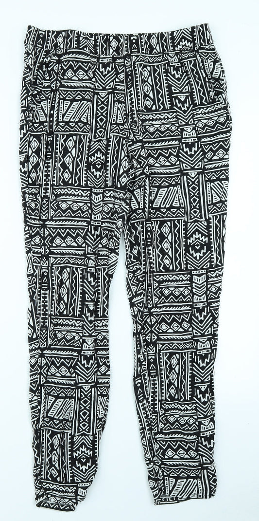 Divided Womens Black Geometric  Jogger Trousers Size 12 L28 in