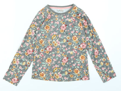 Preloved Nutmeg Girls Grey Floral  Basic T-Shirt Size 8-9 Years - Front