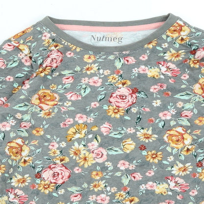 Preloved Nutmeg Girls Grey Floral  Basic T-Shirt Size 8-9 Years - Detail