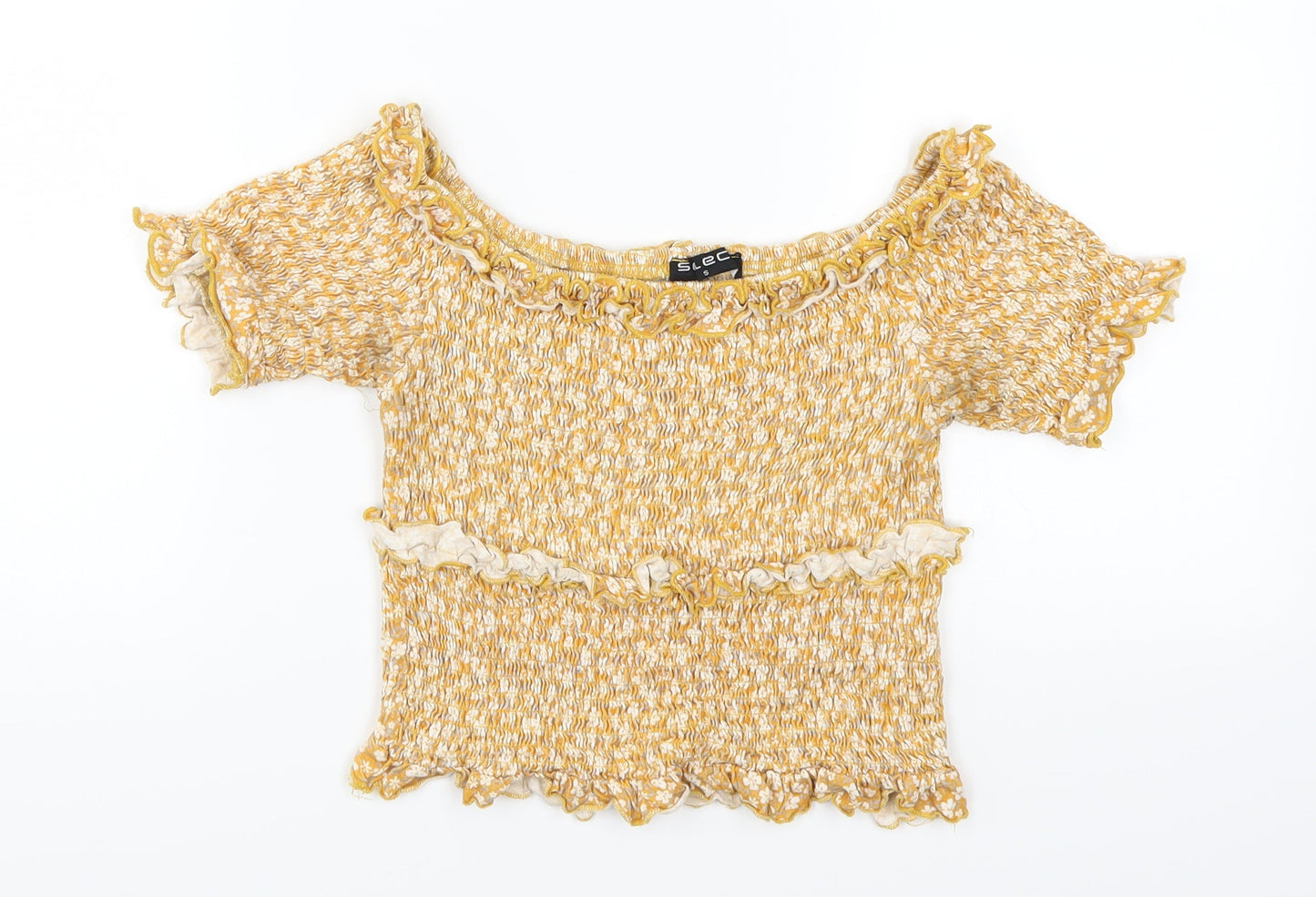 Select Womens Yellow Floral  Cropped T-Shirt Size S