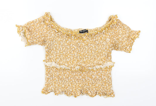Select Womens Yellow Floral  Cropped T-Shirt Size S