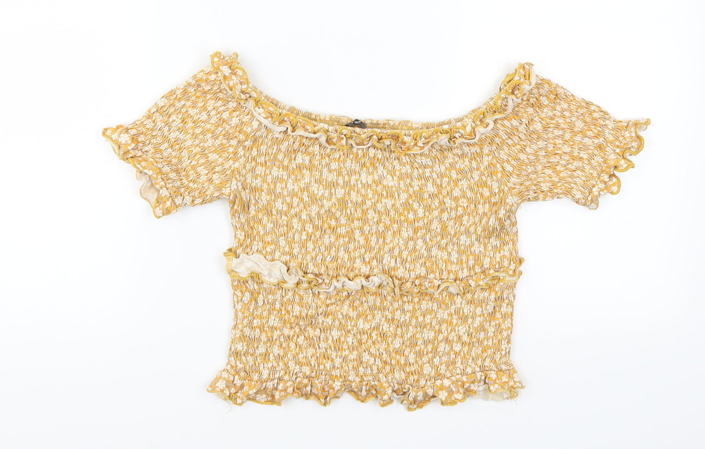 Select Womens Yellow Floral  Cropped T-Shirt Size S