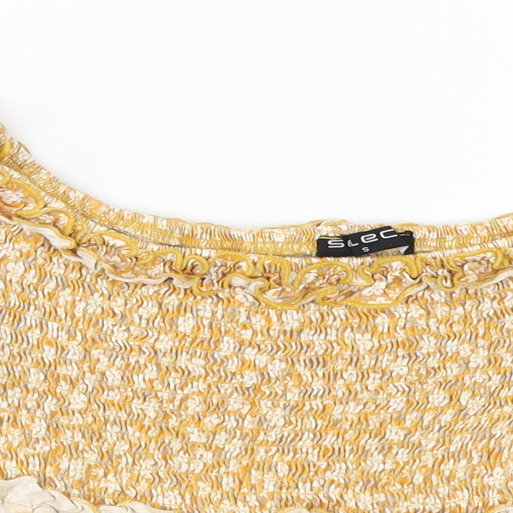 Select Womens Yellow Floral  Cropped T-Shirt Size S