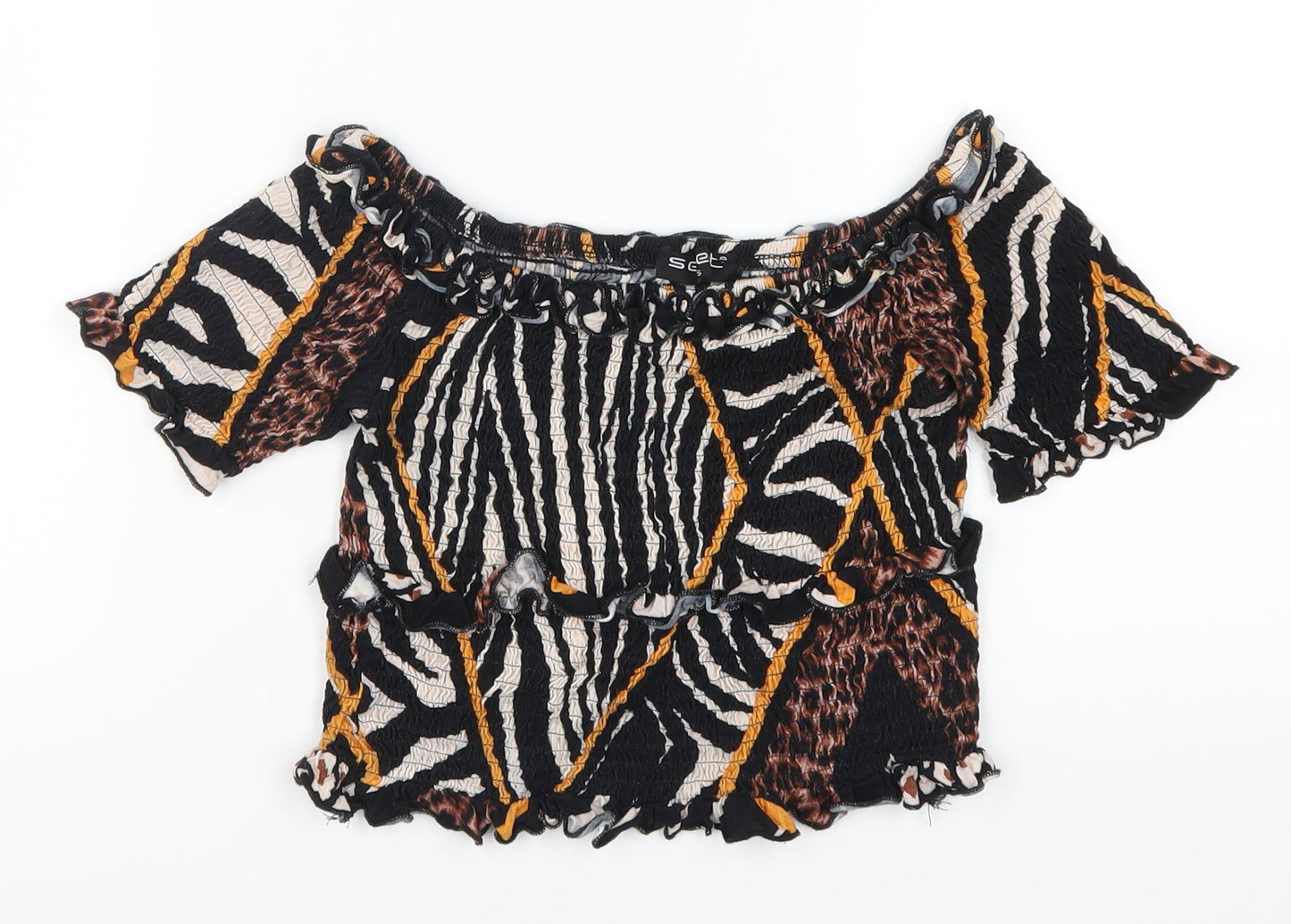 Select Womens Black Animal Print  Cropped T-Shirt Size S