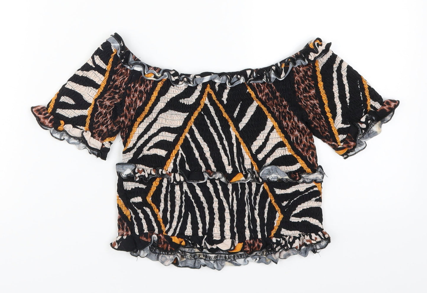 Select Womens Black Animal Print  Cropped T-Shirt Size S