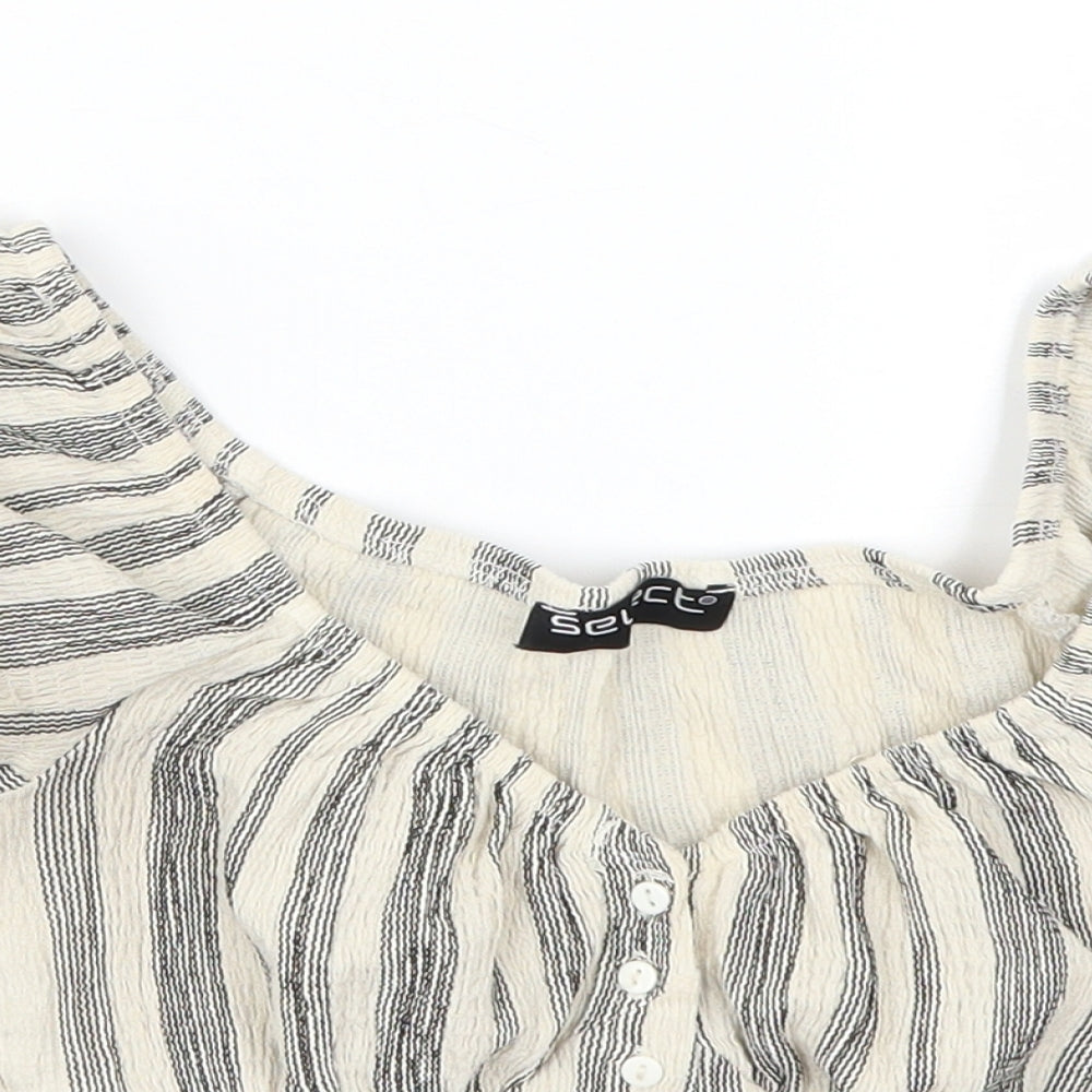 Select Womens Beige Striped  Cropped T-Shirt Size S