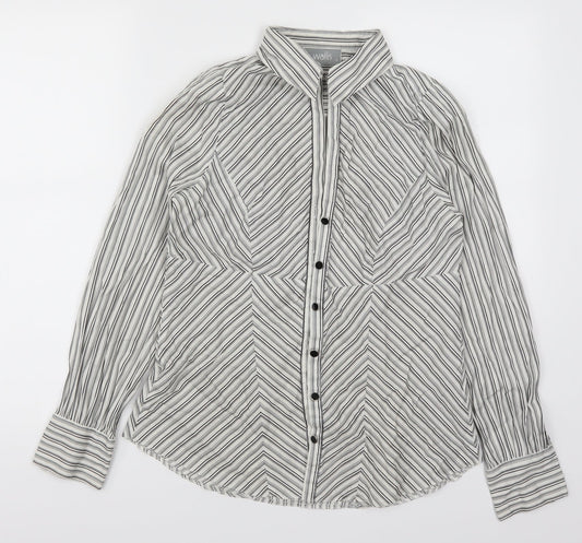 Wallis Womens Grey Striped  Basic Button-Up Size 12