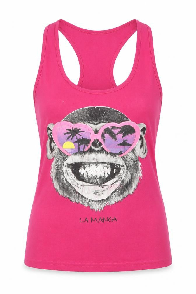 Texmania Womens Pink   Basic Tank Size S  - Monkey La Manga