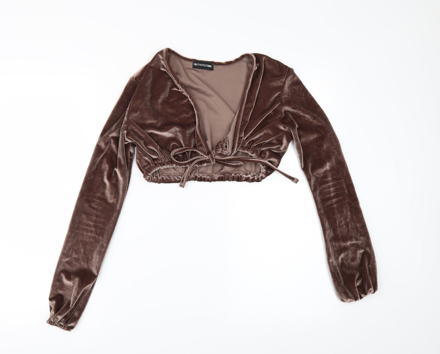 PRETTYLITTLETHING Womens Brown   Cropped Blouse Size 6  - CROPPED