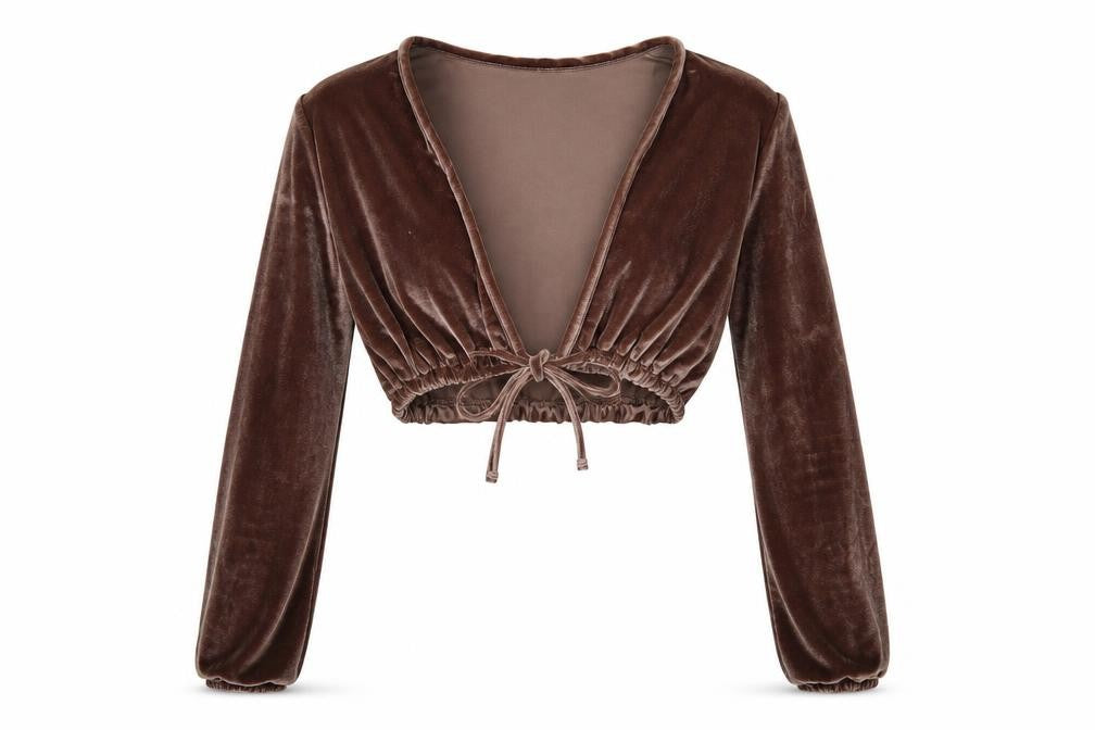 PRETTYLITTLETHING Womens Brown   Cropped Blouse Size 6  - CROPPED
