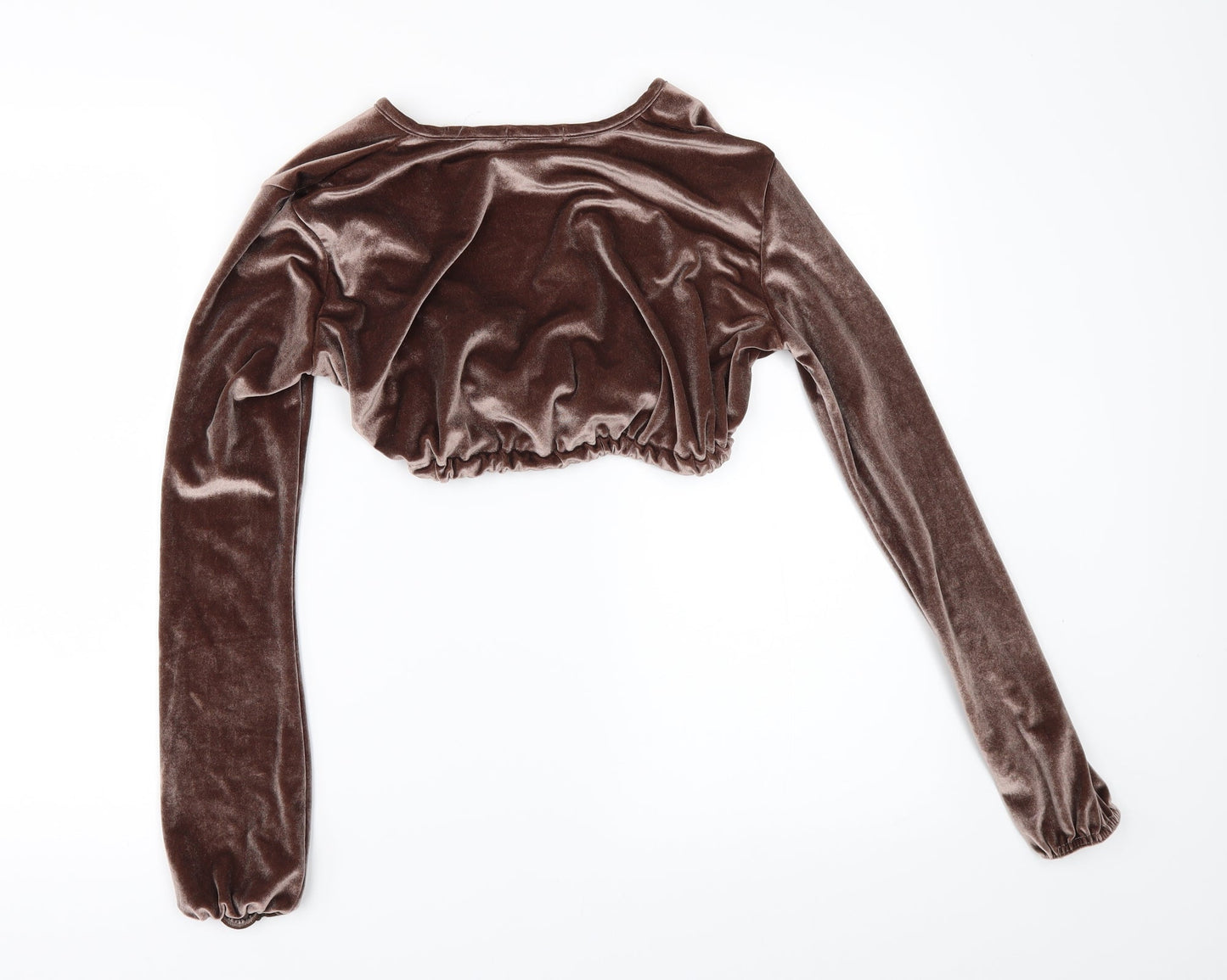 PRETTYLITTLETHING Womens Brown   Cropped Blouse Size 6  - CROPPED