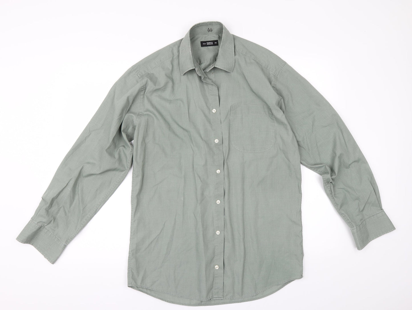 Marks and Spencer Mens Green    Button-Up Size 14.5