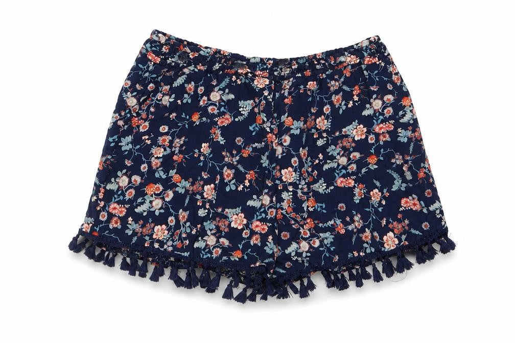 Shosho Girls Blue Floral  Boyfriend Shorts Size 7-8 Years