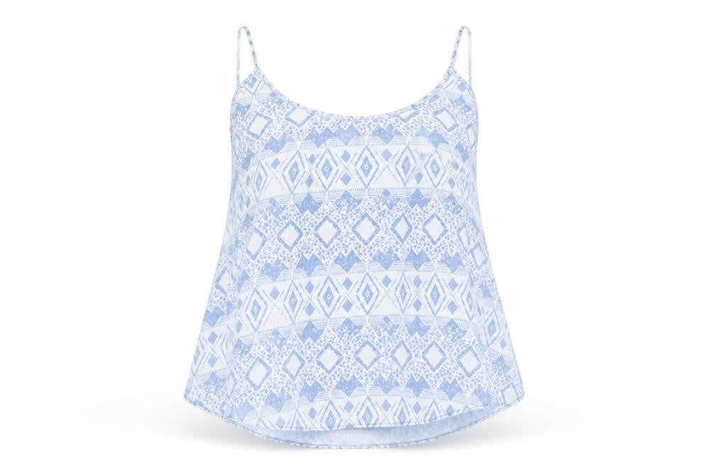 Denim & Co. Womens Blue Geometric  Basic Blouse Size 10