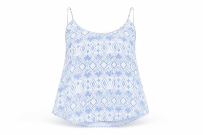 Denim & Co. Womens Blue Geometric  Basic Blouse Size 10