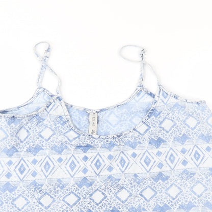 Denim & Co. Womens Blue Geometric  Basic Blouse Size 10