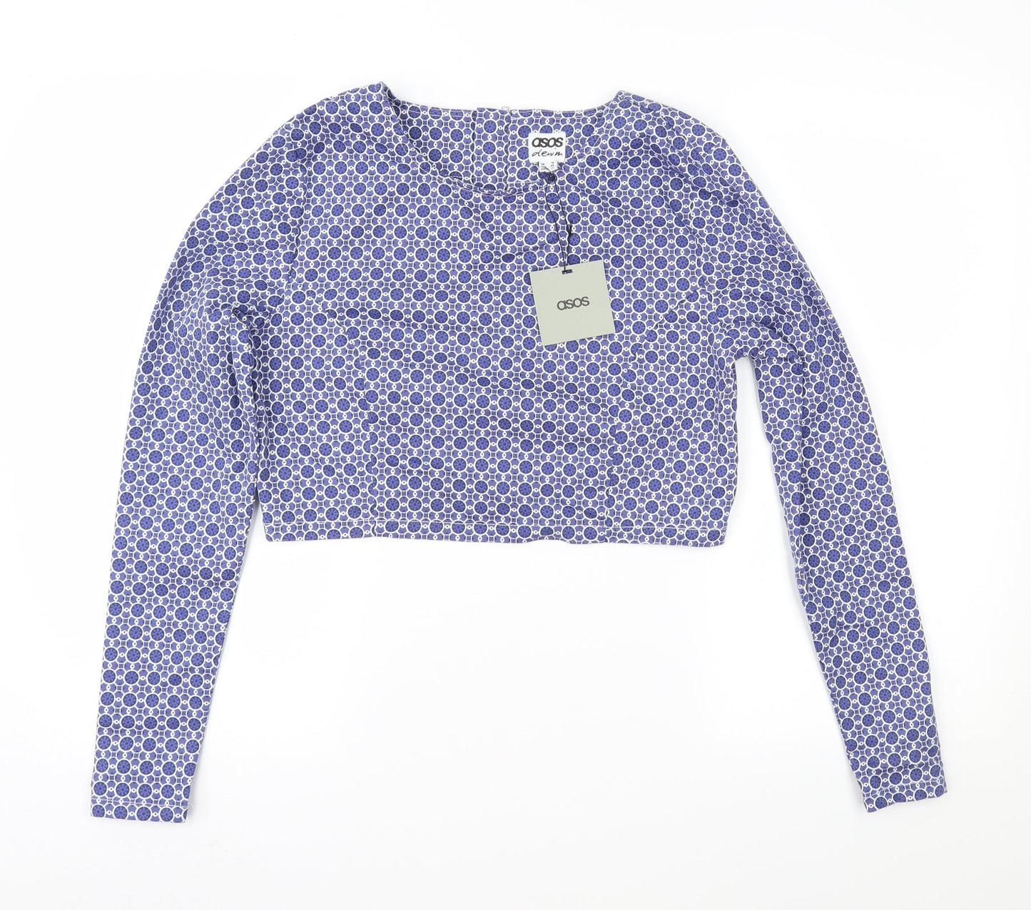 ASOS Womens Blue Geometric  Cropped Blouse Size 16