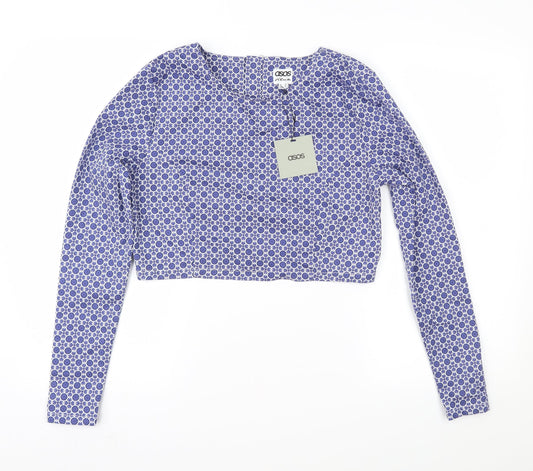ASOS Womens Blue Geometric  Cropped Blouse Size 16