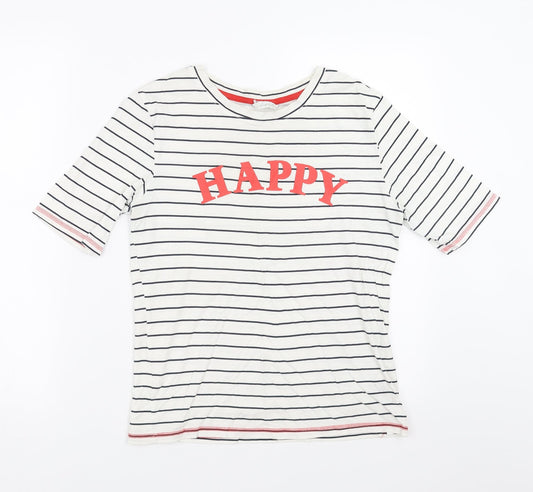 Marks and Spencer Womens White Striped  Top Pyjama Top Size 8  - happy