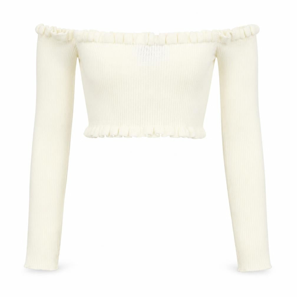 PRETTYLITTLETHING Womens Ivory   Pullover Jumper Size 8  - cropped off the shoulder