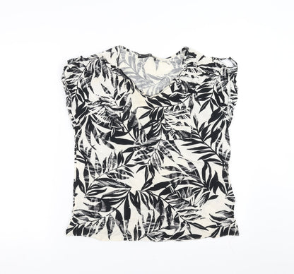 Primark Womens Ivory Floral  Basic Blouse Size 10  - Leaf Pattern