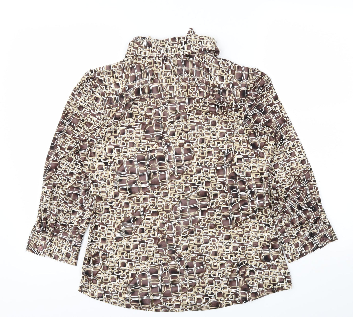 ESSETIALS Womens Brown Animal Print  Basic Button-Up Size M