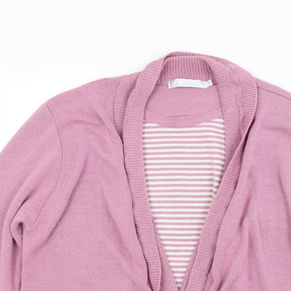 Classics Womens Pink Striped Knit Cardigan Jumper Size L