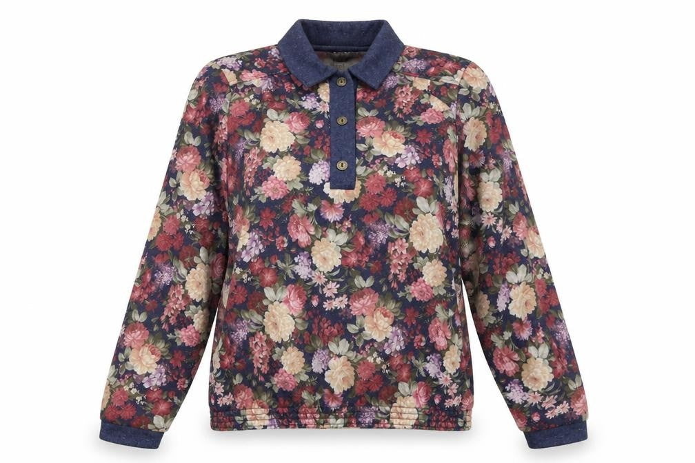 Heather Valley Womens Blue Floral  Pullover Sweatshirt Size 14