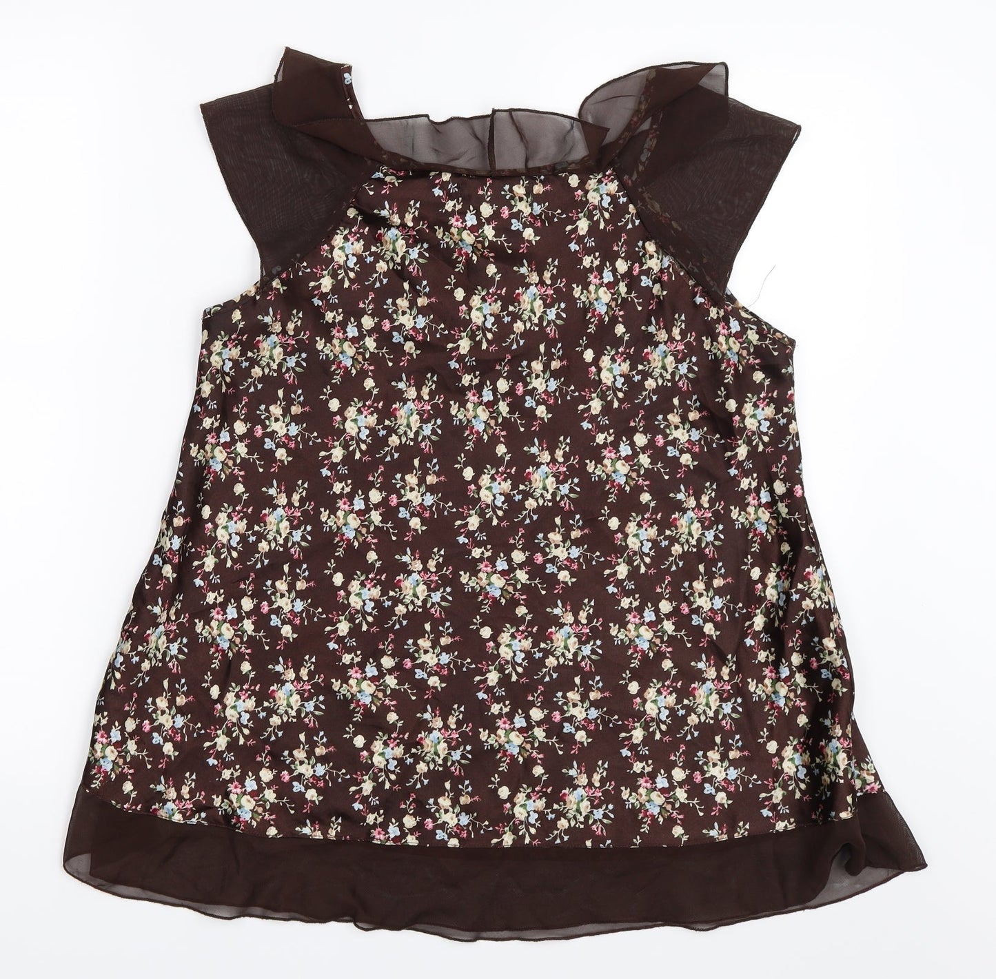 Kiss Mode Womens Brown Floral  Basic Blouse Size M