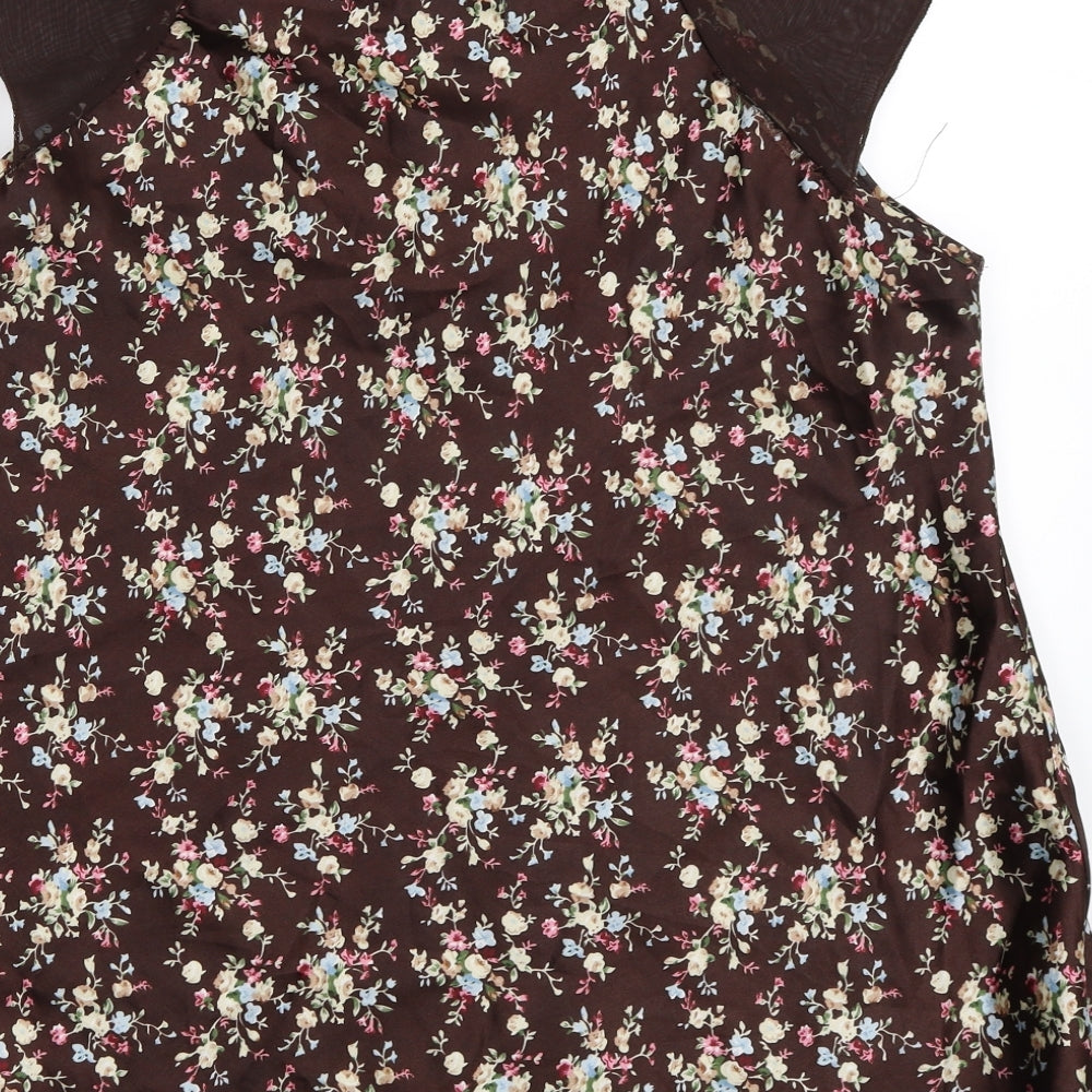 Kiss Mode Womens Brown Floral  Basic Blouse Size M