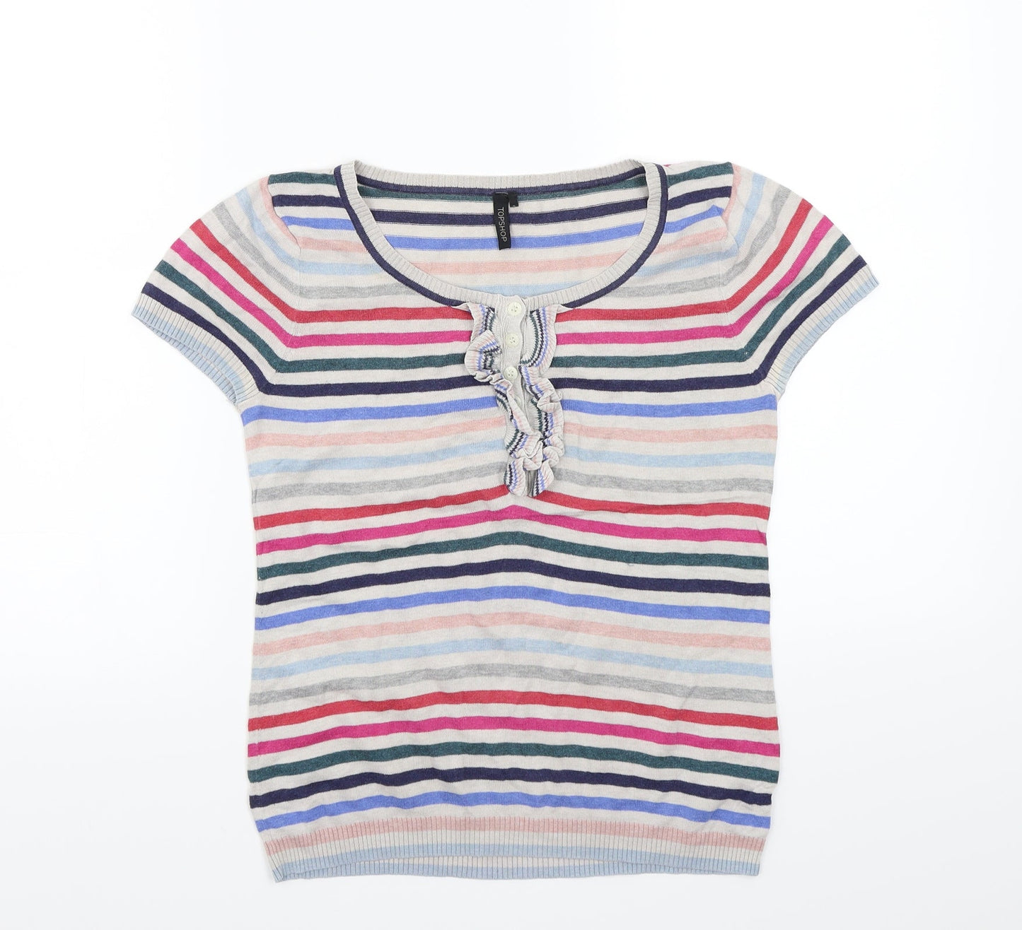 Topshop Womens Grey Striped  Basic T-Shirt Size 8