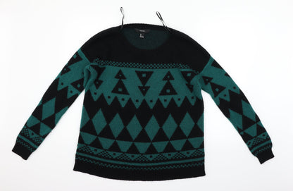 Preloved FOREVER 21 Womens Green Geometric  Pullover Jumper Size S - Front