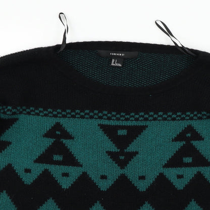 Preloved FOREVER 21 Womens Green Geometric  Pullover Jumper Size S - Detail