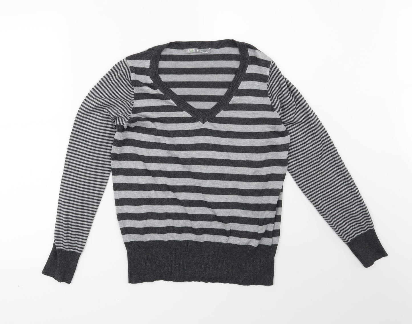 Marks and Spencer Womens Grey Striped  Pullover Jumper Size 12