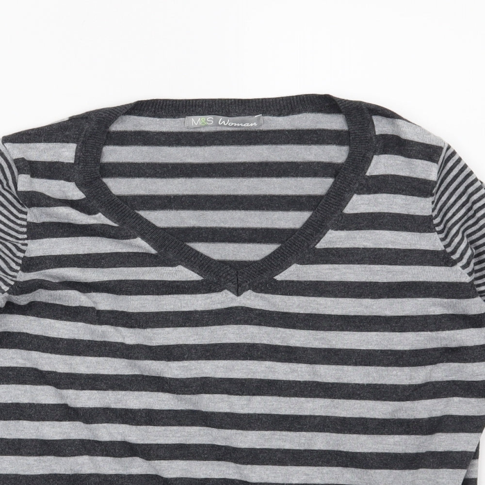 Marks and Spencer Womens Grey Striped  Pullover Jumper Size 12