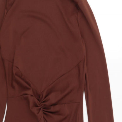 Close-up detail of Missguided women’s brown bodycon, size UK 6