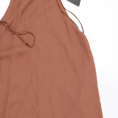 Close-up detail of Missguided women’s brown shift, size UK 8