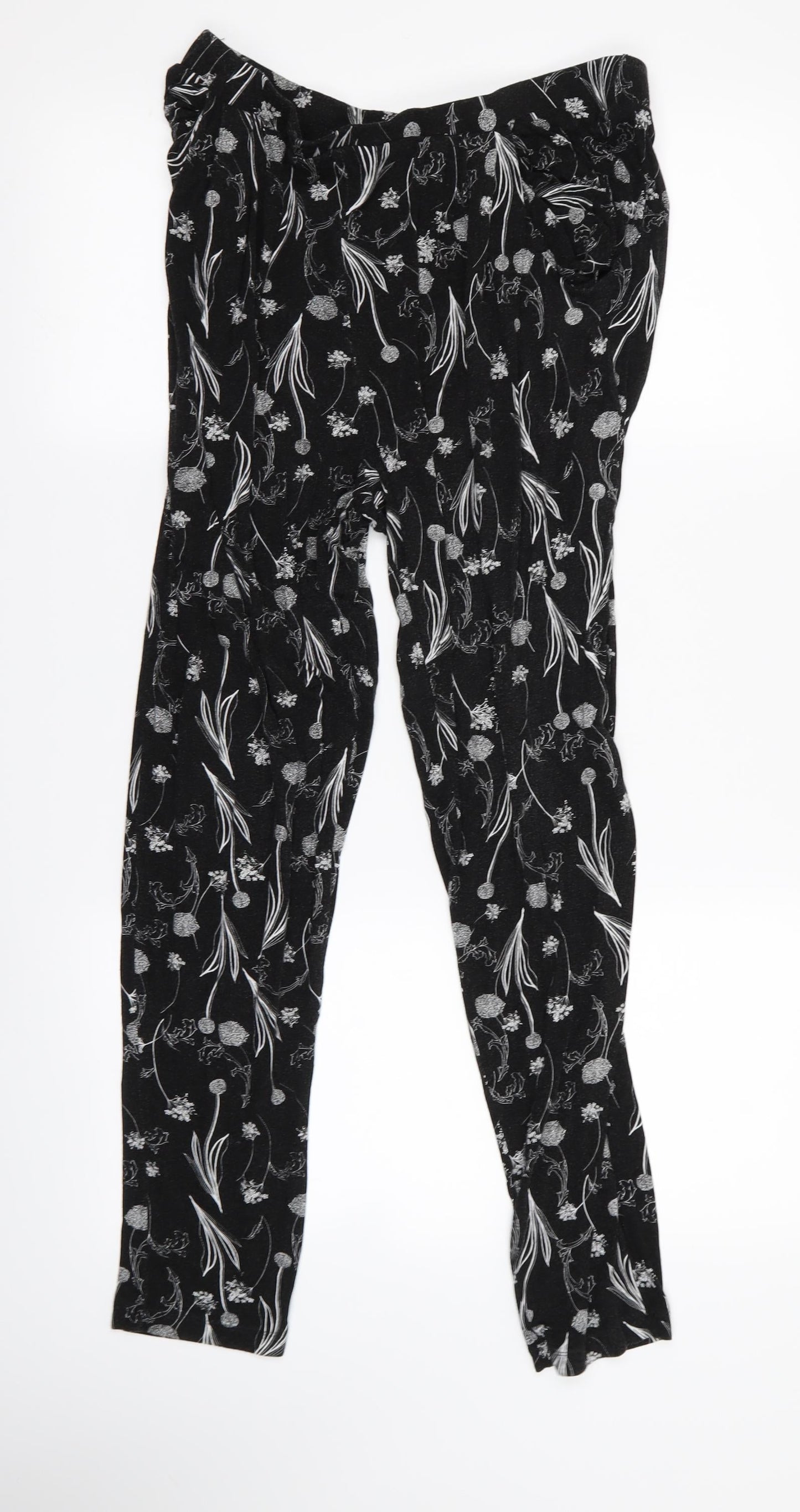 Preworn Womens Black Floral  Jogger Trousers Size 14 L24 in