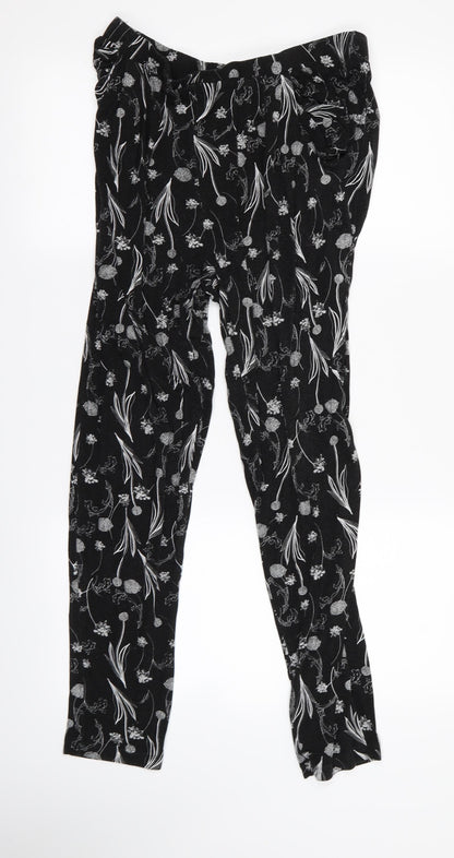 Preworn Womens Black Floral  Jogger Trousers Size 14 L24 in