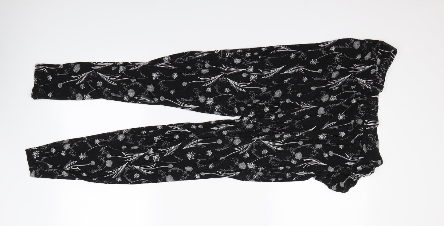 Preworn Womens Black Floral  Jogger Trousers Size 14 L24 in