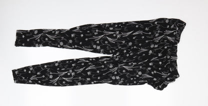 Preworn Womens Black Floral  Jogger Trousers Size 14 L24 in