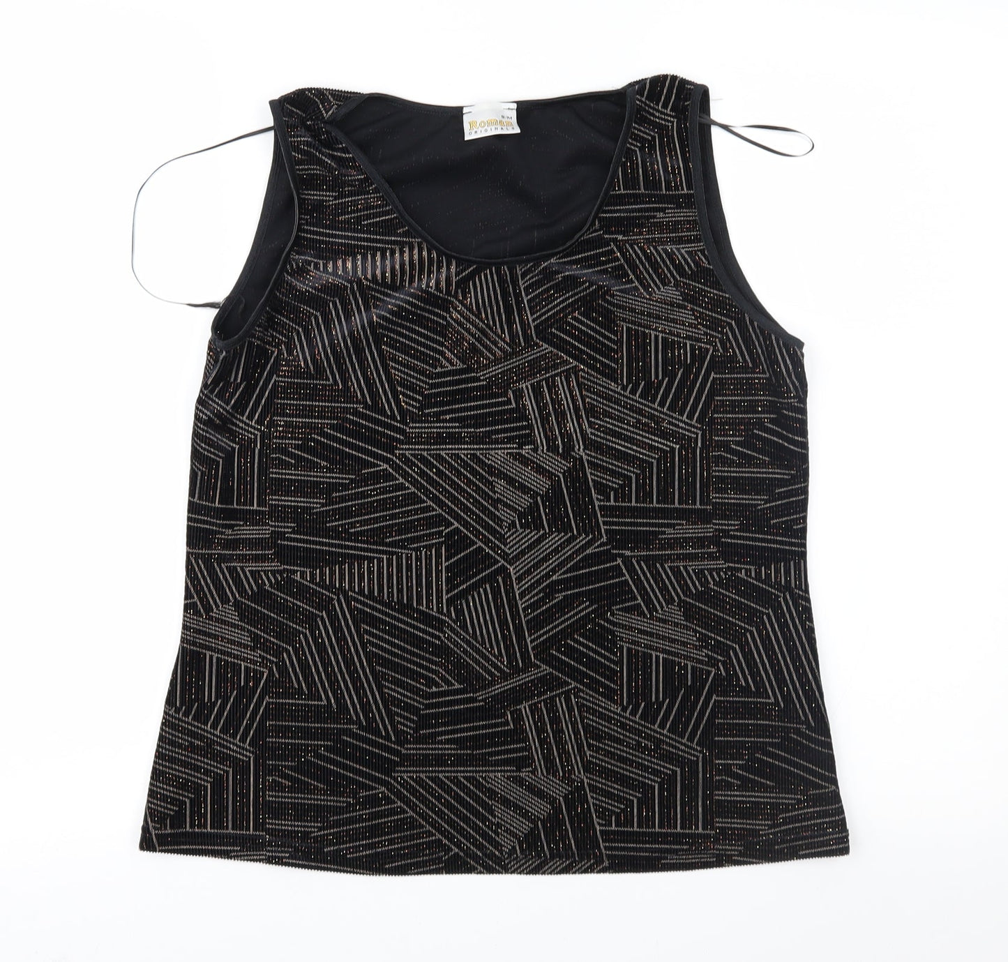 Roman Womens Black Geometric  Basic Blouse Size S