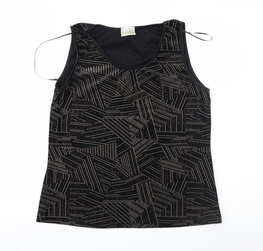 Roman Womens Black Geometric  Basic Blouse Size S