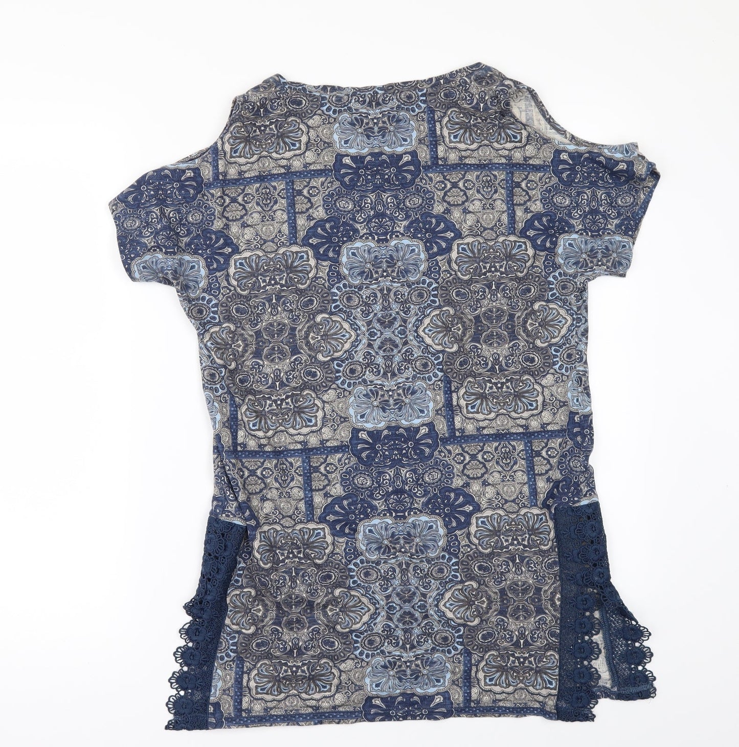 NEXT Womens Blue Geometric  Basic T-Shirt Size 6  - COLD SHOULDER