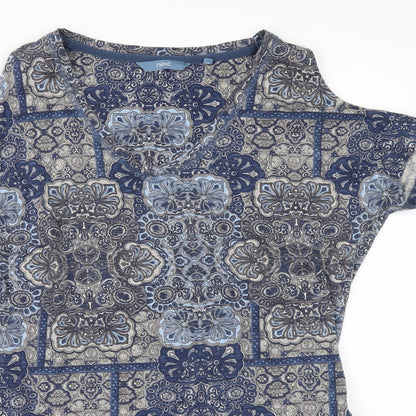 Next Womens Blue Geometric  Basic T-Shirt Size 6  - COLD SHOULDER