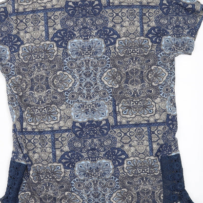 Next Womens Blue Geometric  Basic T-Shirt Size 6  - COLD SHOULDER